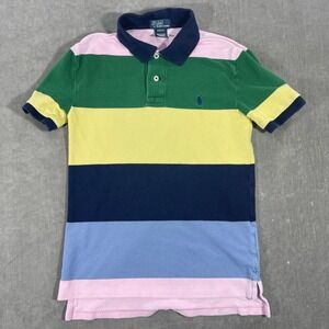 Vintage Polo Ralph Lauren Kid M 10-12 Striped Blue Green Yellow Blue Polo Shirt